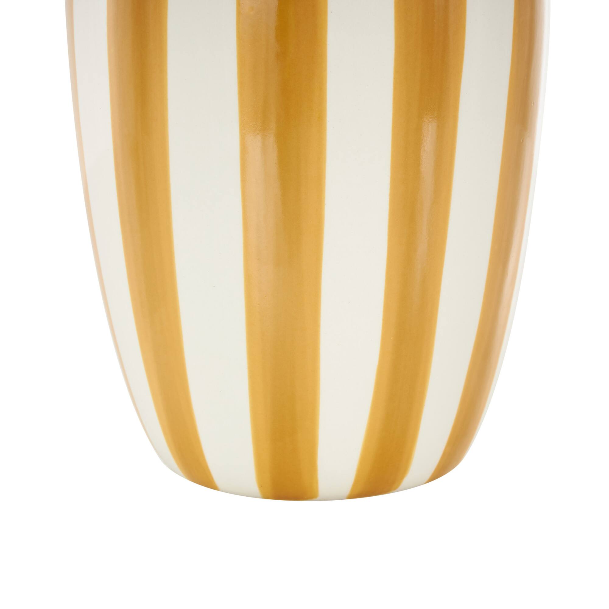 9.5" White & Yellow Stripes Round Wide Ceramic Vase